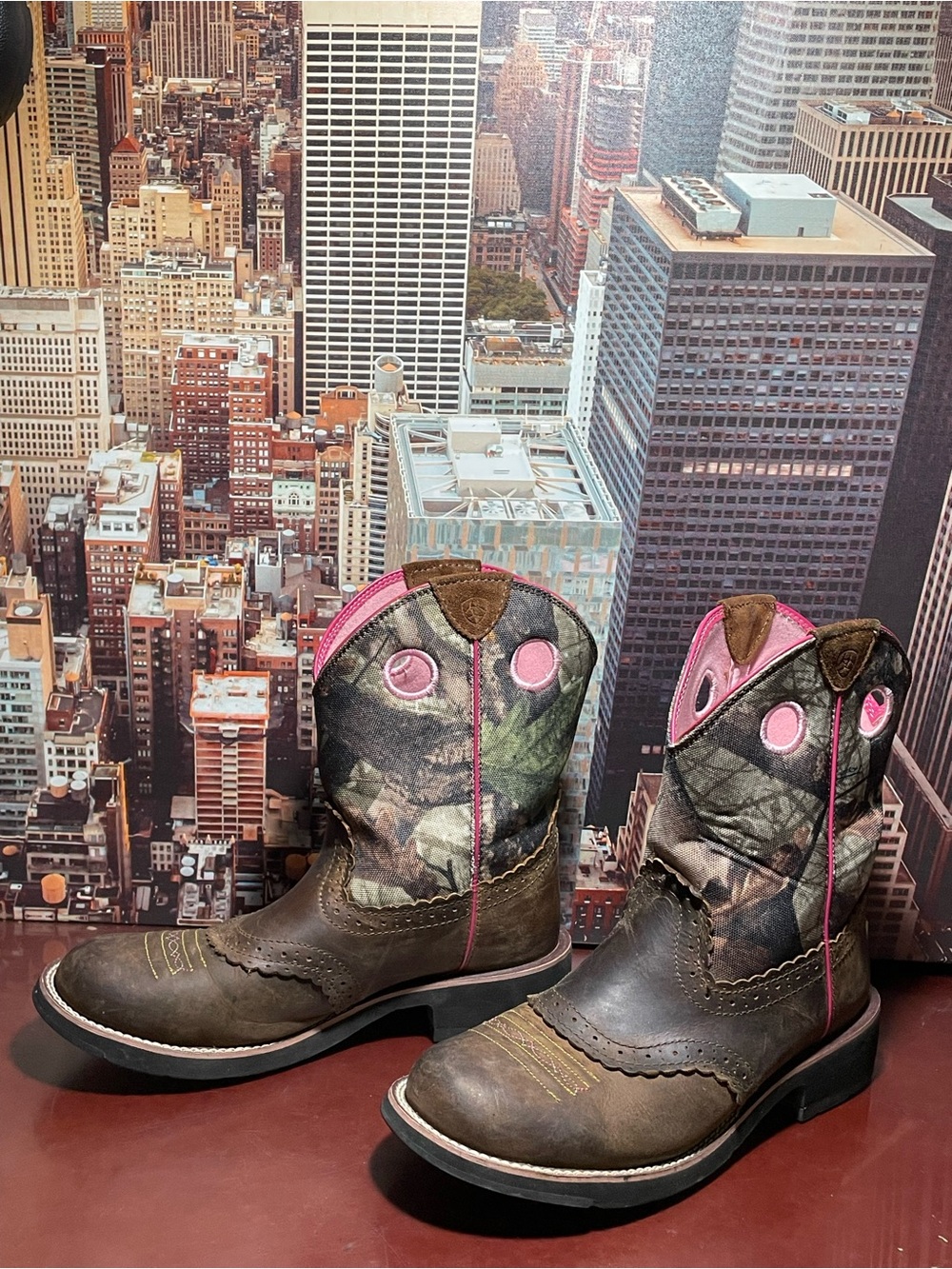 Ariat Fatbaby Western Camo Brown Leather Ranch Cowboy Boots 10006854 Womens 10 B - Picture 4 of 11